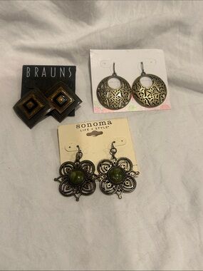 Lot of 3 Bronze-Tone Earrings